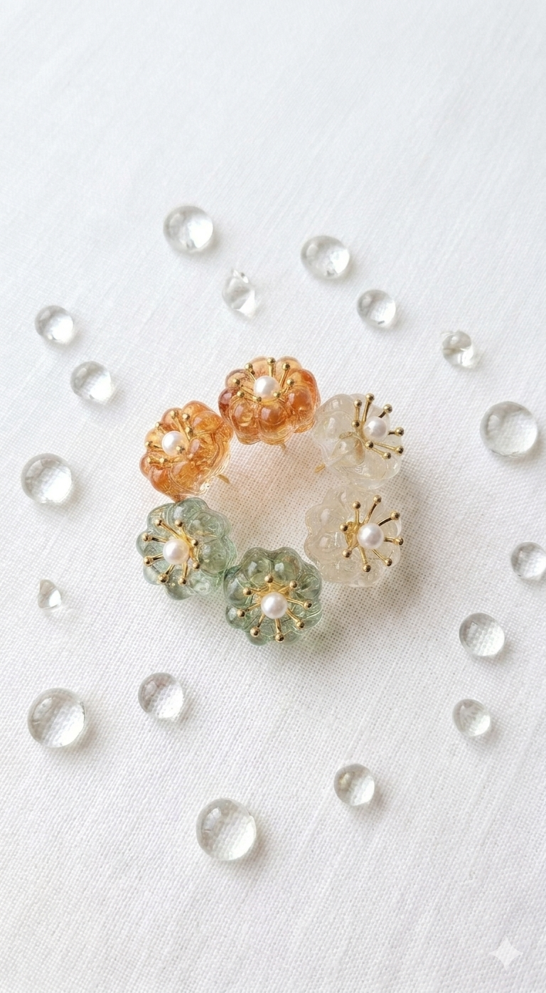 花型ピアス ブルー